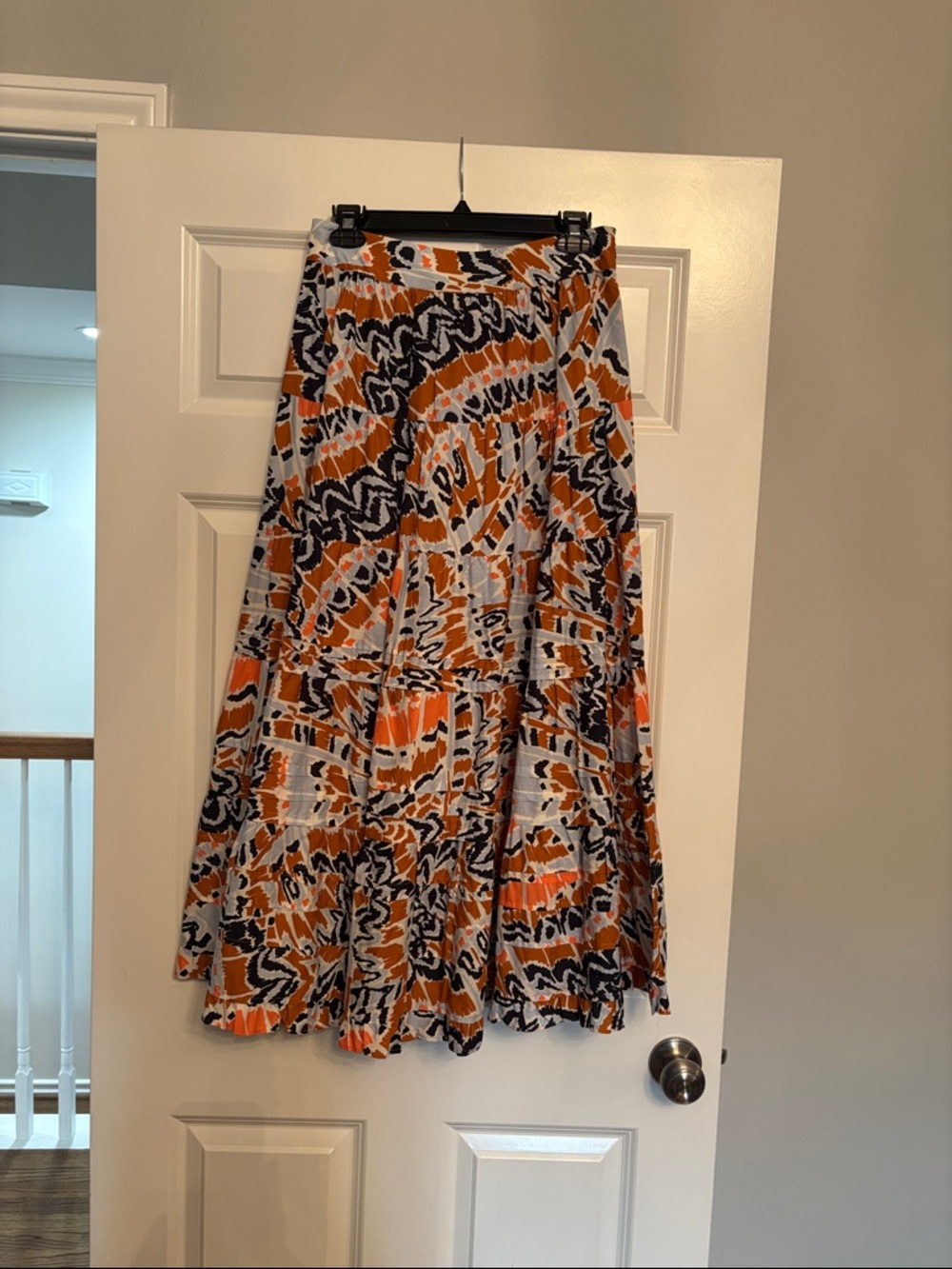 Marie Oliver Orange, Black & White Abstract Printed Maxi Skirt